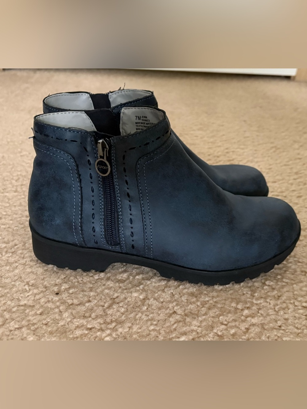 JSport by Jambu Slate Blue Suede-Look Ankle Zip Booties